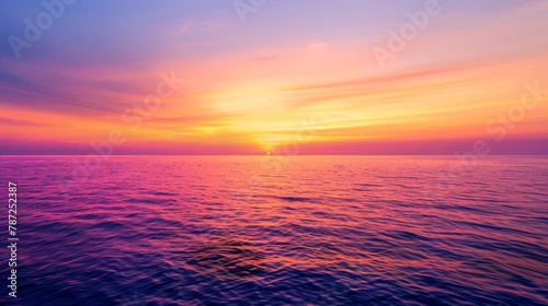 vibrant ethereal sunset sky with purple orange and yellow gradient over calm sea