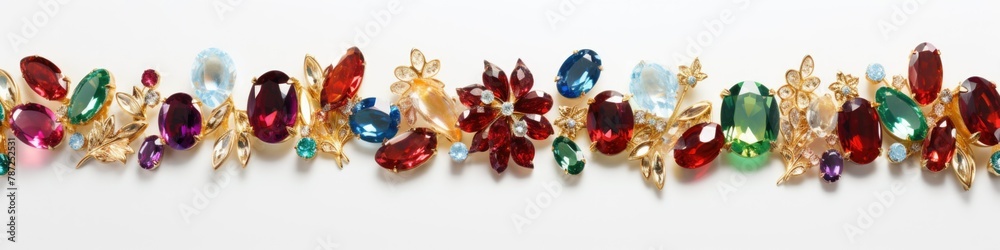 border garland made of treated precious stones. scattered emerald, garnet, cubic zirconia, diamond, topaz. frame. decoration. jewelry bracelet border garland made of treated precious stones. scattered emerald, garnet, cubic zirconia, diamond, topaz. frame. decoration. jewelry bracelet