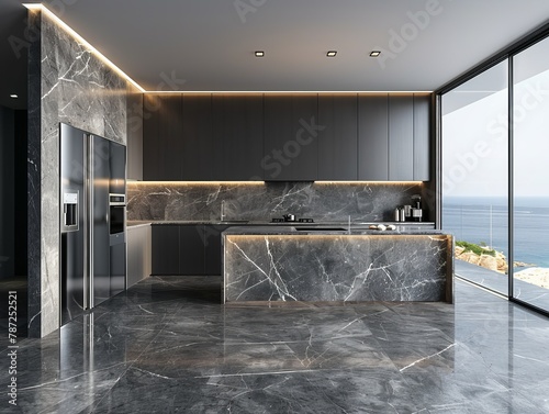 Modern minimalist marble kitchen interior design