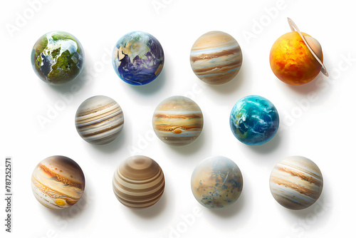 Set of planets isolated on white background. 3d render illustration.