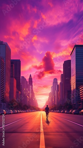 A Person Walking Towards a Sunset