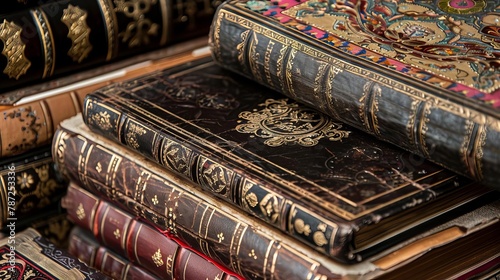 antique leatherbound bibles with ornate gold detailing religious studies collection