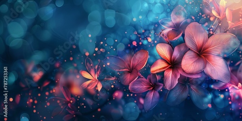 Pink flowers on a dark blue background with sparkles