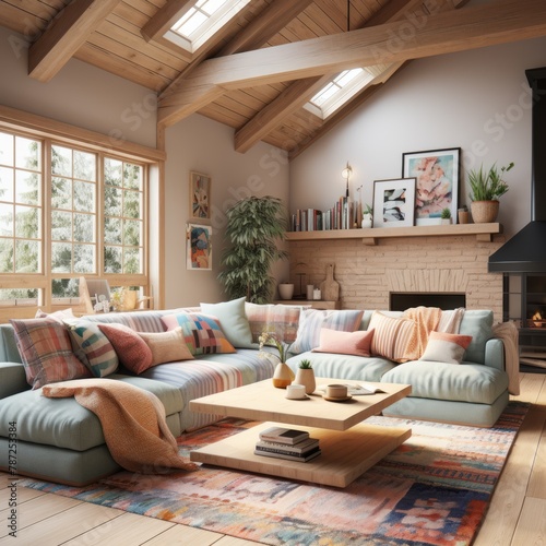 Cozy Home Decor With Sectional Sofa and Fireplace