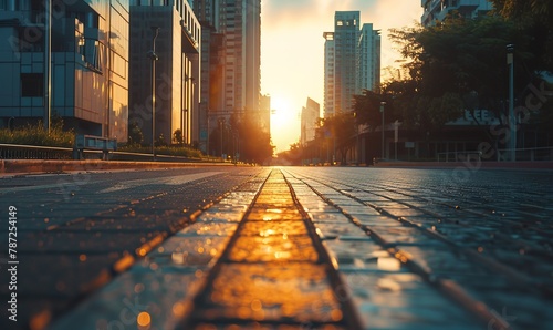 road street with background building architecture luxury, light day, sunrise, cinema photography