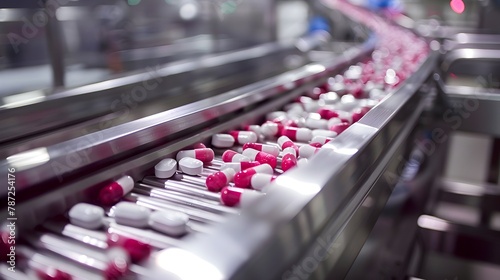 Automated Pharmaceutical Production: Conveyor Belt Transports Pills for Packaging