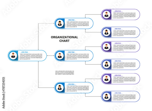Corporate organizational chart with business avatar icons. Business hierarchy infographic elements. Vector illustration	