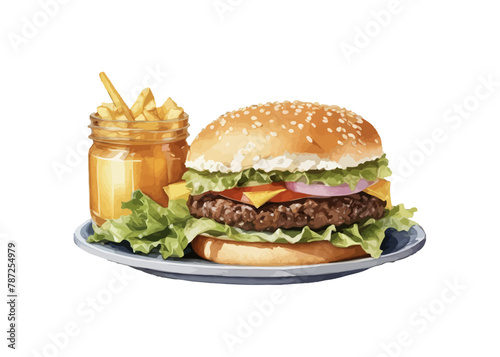 Burger watercolor style. Isolated vector illustration