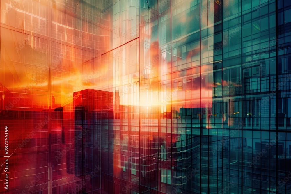Abstract double exposure of skyscrapers and windows glasses. Generate AI image Abstract double exposure of skyscrapers and windows glasses. Generate AI image