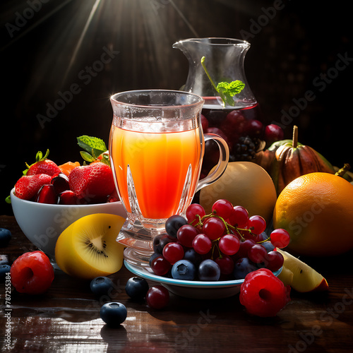 Fruit tea with strawberries, blueberriescots and pears