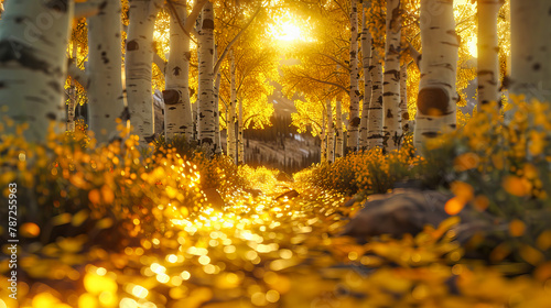 Autumnal Scenery in a Bright Forest, Golden Sunlight Enhancing the Colorful Foliage, Peaceful Natural Background