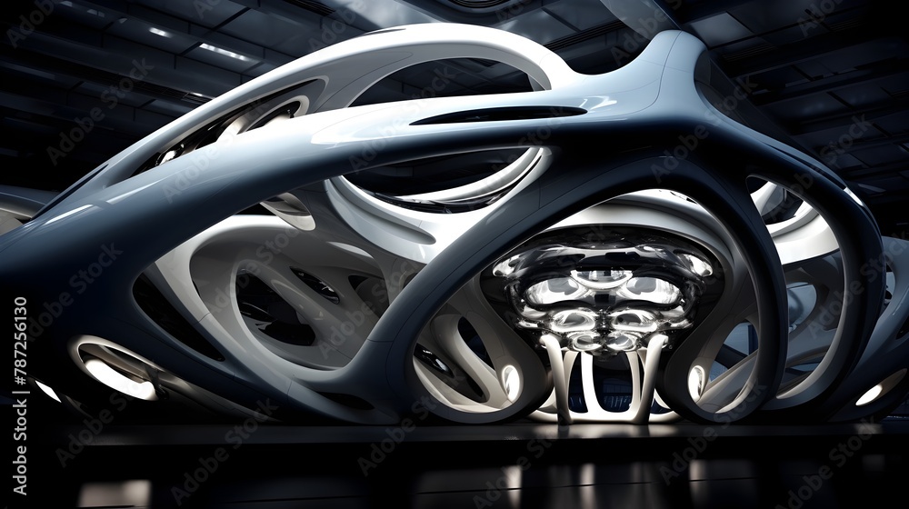 Spectacular Futuristic Architectural Interior Design of a Geometric Metallic Structure Spectacular Futuristic Architectural Interior Design of a Geometric Metallic Structure