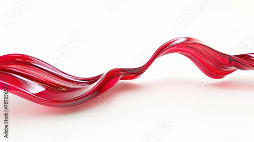 glossy red curved wave shape on white background abstract 3d rendering