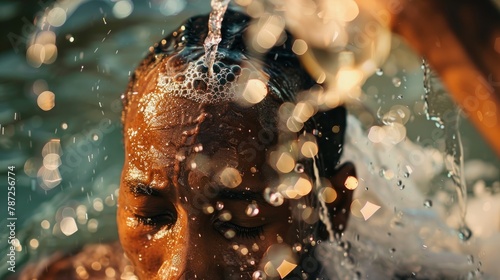 A young girl joyfully splashes and plays in the water