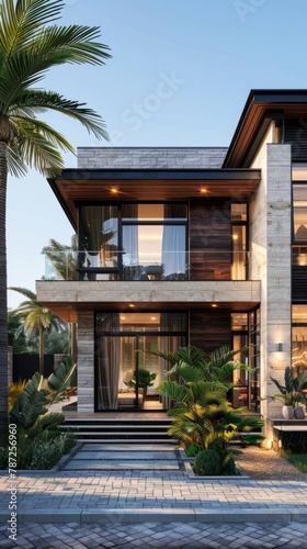 Modern tropical villa with pool and lush garden © Adobe Contributor