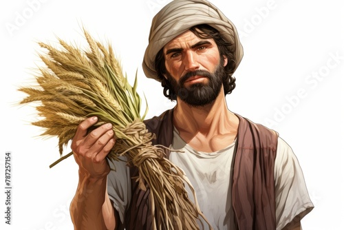 Middle Eastern man holding a bundle of wheat photo