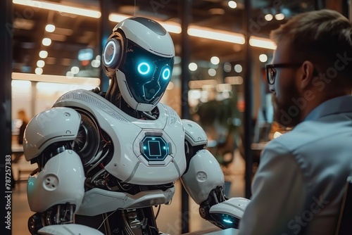 Humanoid robot talking to a human
