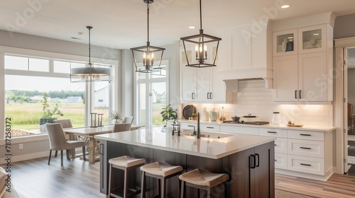 luxurious modern farmhouse kitchen with elegant pendant lights interior design photography