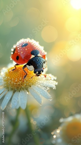 A red ladybug on a white daisy
