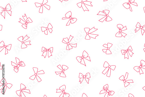 Set of elegant cartoon bows on a white background, gift ribbons. Fashionable accessory for hair braiding. Doodle ribbons. Hand drawn vector 