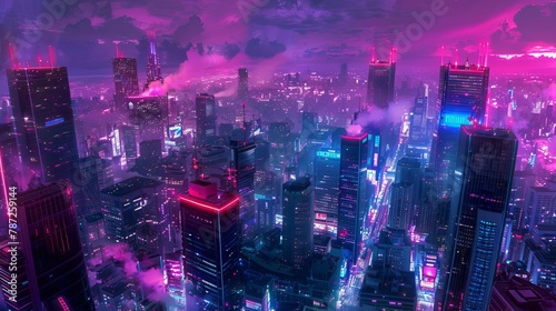 neon nights in neotokyo futuristic cityscape illustration in vivid magenta and purple hues anime and manga style photo