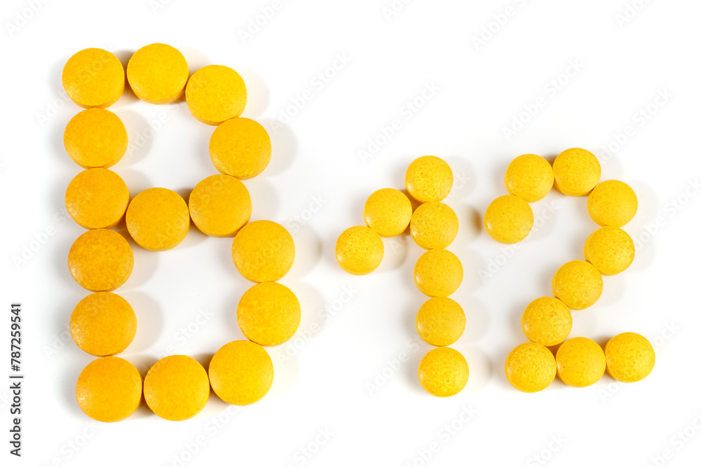 Vitamin B Pills isolated - B12 on white background