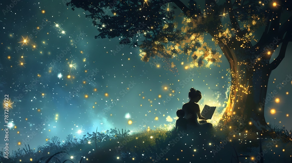 Starlit Bedtime Story: A Mother's Love Ignites Imagination Under the Canopy of the Cosmos