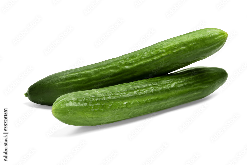 Two long fresh cucumbers isolated on white Two long fresh cucumbers isolated on white