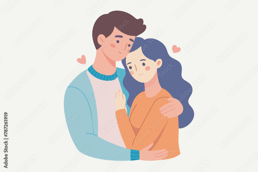Young loving smiling couple boy and girl standing hugging embracing each other feeling in love vector illustration Young loving smiling couple boy and girl standing hugging embracing each other feeling in love vector illustration