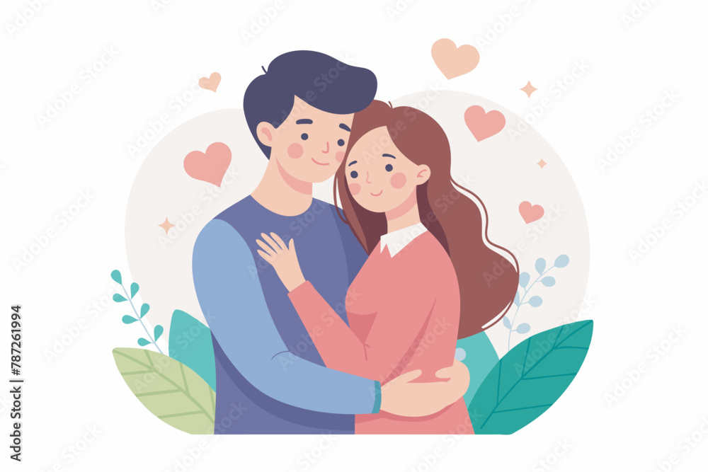 Young loving smiling couple boy and girl standing hugging embracing each other feeling in love vector illustration Young loving smiling couple boy and girl standing hugging embracing each other feeling in love vector illustration