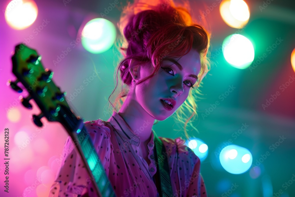 Guitarist in Neon Dream Concert. Generative AI. Guitarist in Neon Dream Concert. Generative AI.