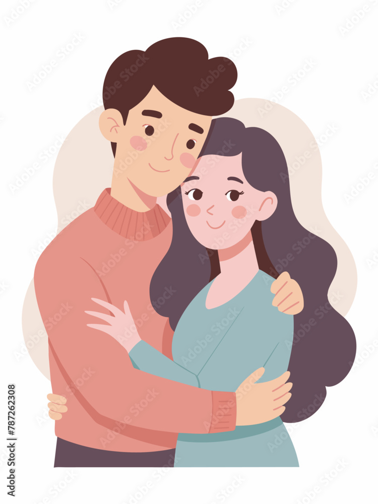 Young loving smiling couple boy and girl standing hugging embracing each other feeling in love vector illustration Young loving smiling couple boy and girl standing hugging embracing each other feeling in love vector illustration