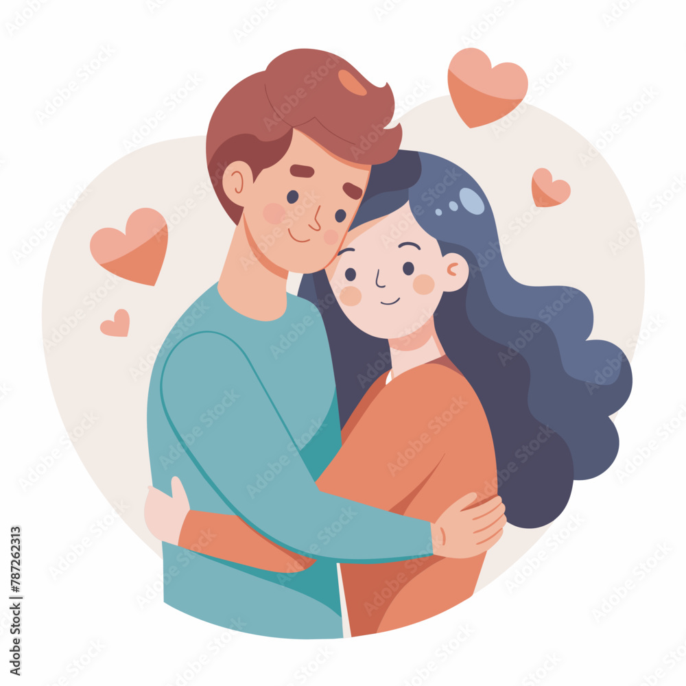 Young loving smiling couple boy and girl standing hugging embracing each other feeling in love vector illustration Young loving smiling couple boy and girl standing hugging embracing each other feeling in love vector illustration