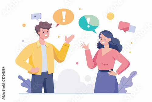Conversation and pressure between man and woman with speech babbles