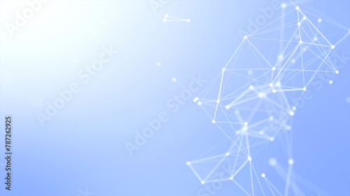 Digital network technology concept with interconnected lines and abstract data communication soft blue gradient background