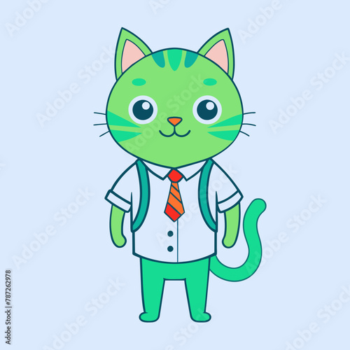 Enlightened Feline Mentor Vibrant Vector Art Depicting a Green Cat Teaching and Inspiring a Student