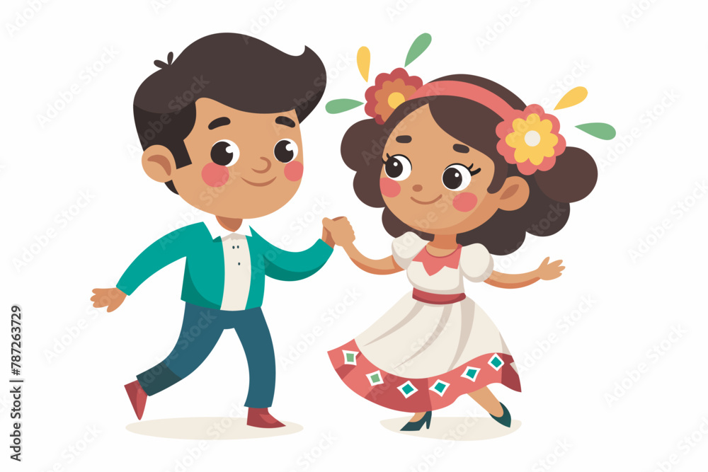 Mexican cute couple traditional costume cartoon boy and girl dance, Couple of Mexican dancers Mexican cute couple traditional costume cartoon boy and girl dance, Couple of Mexican dancers