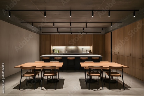 Photo A minimalist approach to the design of a kitchen canteen