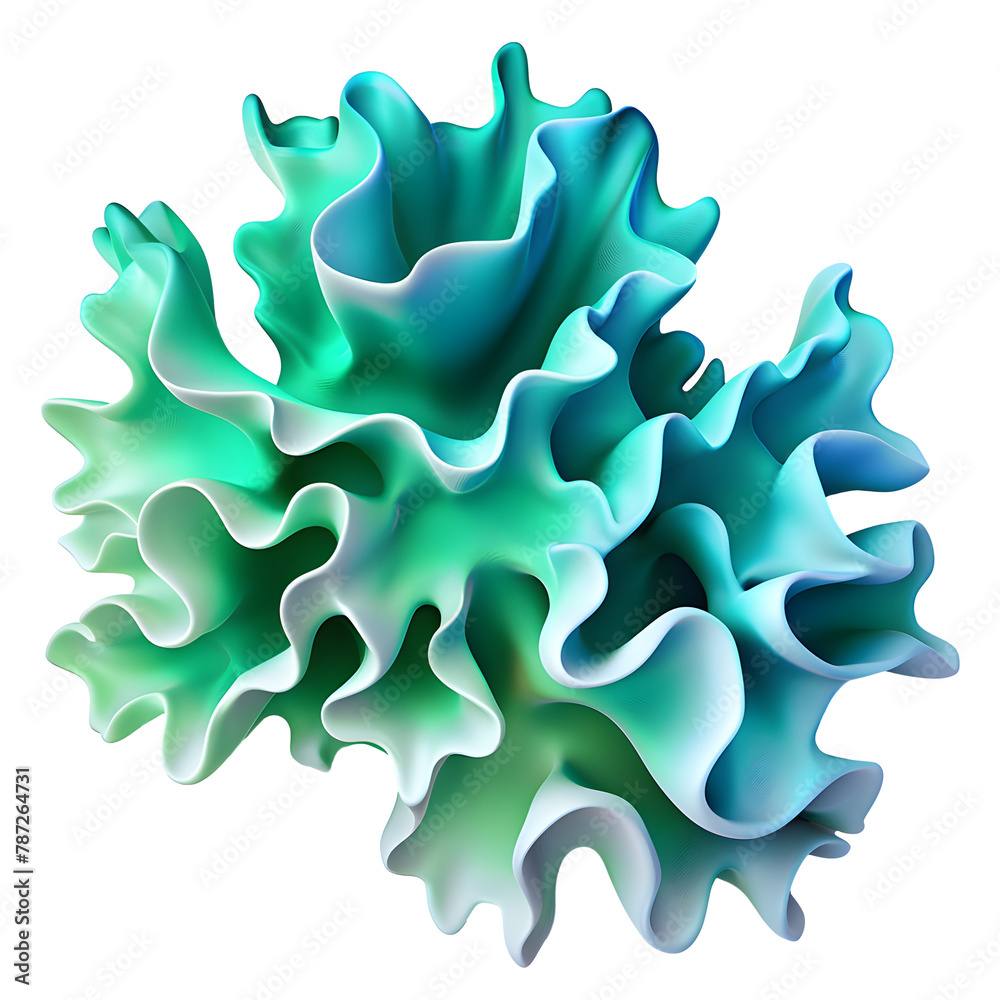 Blue and turquoise gradient coral object isolated white background. Abstract three dimensional shape. Blue and turquoise gradient coral object isolated white background. Abstract three dimensional shape.