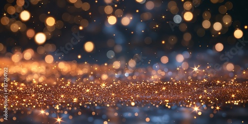 Glittering golden bokeh lights create a magical atmosphere, perfect for festive and celebratory moments photo