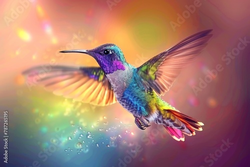 Vibrant hummingbirds in flight aiming for flower nectar, a beautiful sight of nature s harmony