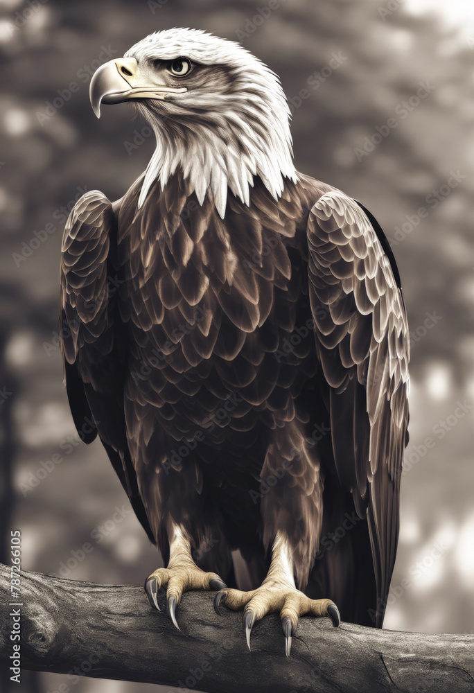 Illustration of a bald eagle on a tree in a park Illustration of a bald eagle on a tree in a park