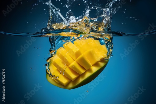 PhotoStock Water splash highlighting sliced green mango in foodgraphy photo