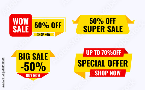 Vector wow sale discount banner set promotion with the white background