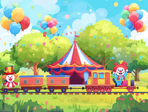 Illustration of a carnival background with circus tent, set up and ready to receive visitors. © Aisyaqilumar