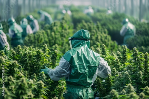 Person in Green Coverall Standing in Field of Marijuana