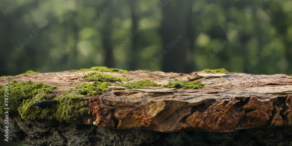 Crisp close-up image of a wooden textured surface overgrown with verdant green moss, depicting nature's details Crisp close-up image of a wooden textured surface overgrown with verdant green moss, depicting nature's details