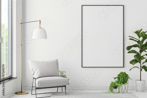 Modern scandinavian interior with poster mockup created with generative ai