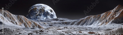 Visualization of moonquakes, seismic waves illustrated, stark lunar landscape, 