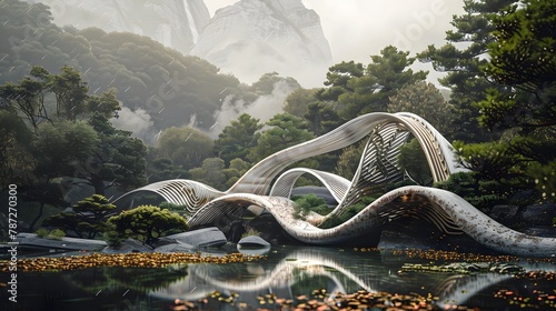 Harmonious Curves: Digital Art Integrating with Natural Landscape Textures photo